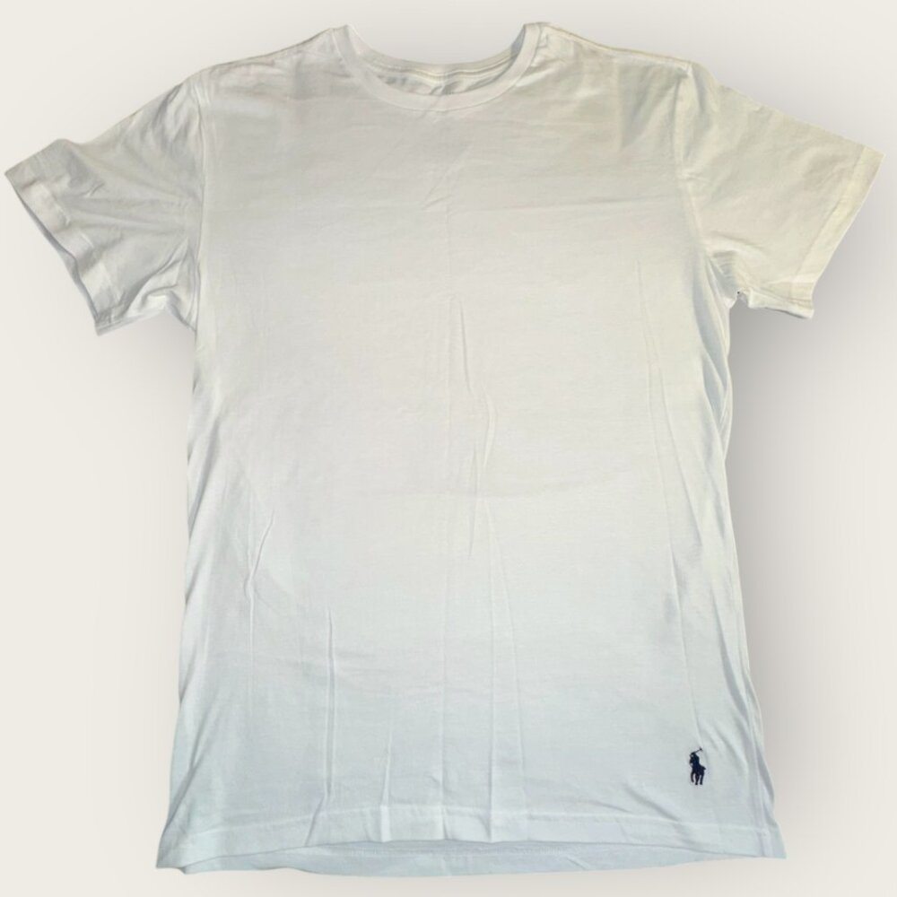 Polo Ralph Lauren White Slim Fit T-Shirt With Navy Logo Size Large